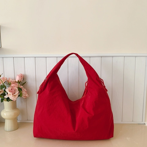 Large Capacity Hobo Shoulder Bag For Women Japanese Style Wrinkled Fabric Casual Solid Color Tote Handbag Lightweight