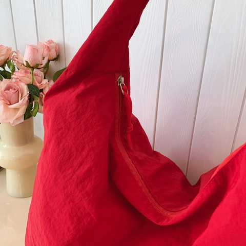 Large Capacity Hobo Shoulder Bag For Women Japanese Style Wrinkled Fabric Casual Solid Color Tote Handbag Lightweight