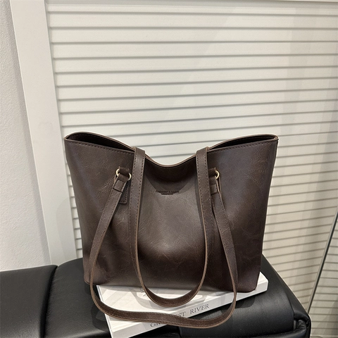 Women Retro PU Leather Large Capacity Tote Bag Minimalist Solid Color Shoulder Bag Commuter Handbag Work Shopping Travel Bag