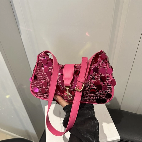 Pailletten Unterachsel Schultertasche Für Damen Glänzend Metallisch Party Y2K Stil Verstellbarer Gurt Handtasche