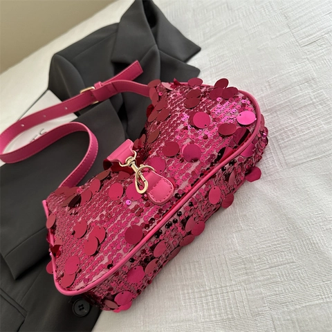 Pailletten Unterachsel Schultertasche Für Damen Glänzend Metallisch Party Y2K Stil Verstellbarer Gurt Handtasche