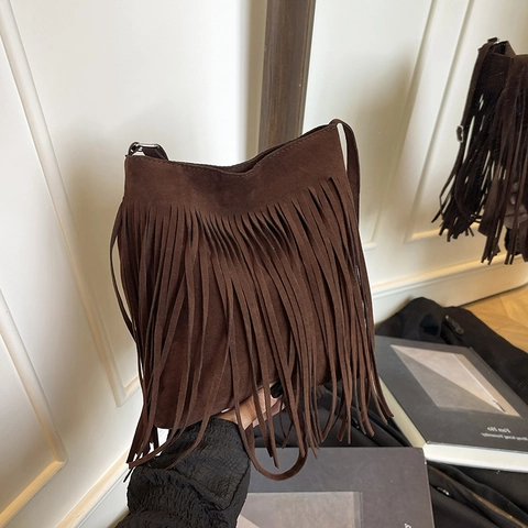 Schoudertas Met Franjes Kwastje Retro PU Suède Materiaal Boheemse Stijl Crossbody Handtas Voor Dames Dagelijks