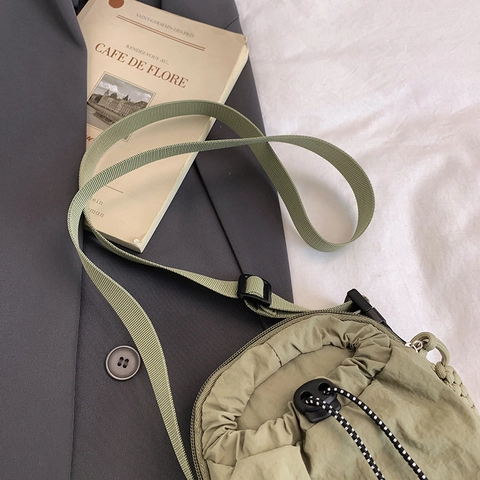 Mini Borsa A Tracolla Nylon Coulisse Leggera Borsa Da Spalla Streetwear Moda Casual Borsa A Mano Per Donne