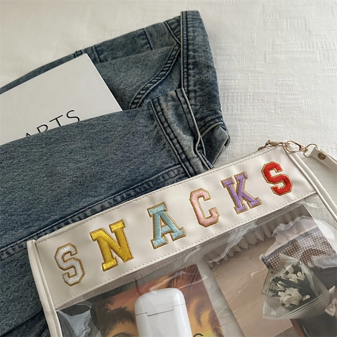 Transparente PVC Briefumschlag Clutch Bag Für Damen Mit Leopardenmuster Und SNACKS Stickerei Große Tasche