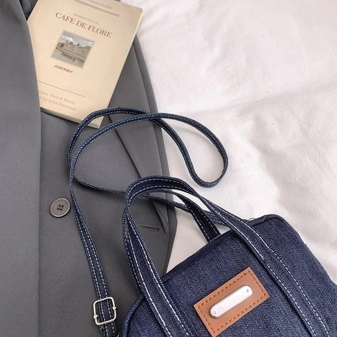 Sac À Main Boston En Denim Vintage Femmes Surpiqûres Contrastées Sac Bandoulière Bandoulière Réglable Rétro Design De Niche