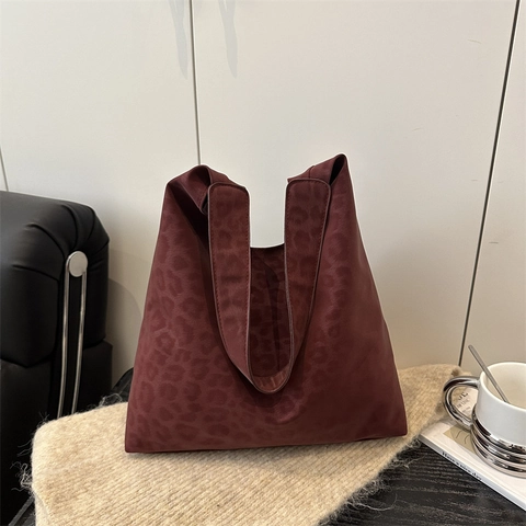 Grote Schoudertas Dames Luipaardprint Suèdetextuur Tote Tas Met Tasje Set Casual Woon-Werkverkeer Chic