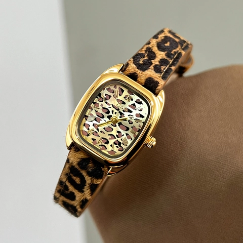 Orologio Al Quarzo Da Donna Con Stampa Leopardata Cassa Quadrata Retrò Cinturino In Pelle Numeri Romani Moda Elegante Impermeabile