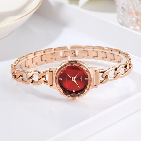 GEDI Montre à Quartz Mode Femme Or Rose Bracelet Chaîne en Acier Inoxydable Strass Cadran Dégradé Verre Facetté Montre Bracelet Analogique