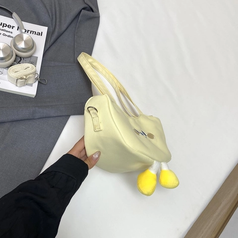 Süße Cartoon Canvas Knödel Umhängetasche Für Frauen Kawaii Stickerei Schultertasche Mit Plüschbeinen Neuheit Student