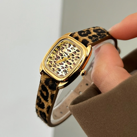 Orologio Al Quarzo Da Donna Con Stampa Leopardata Cassa Quadrata Retrò Cinturino In Pelle Numeri Romani Moda Elegante Impermeabile