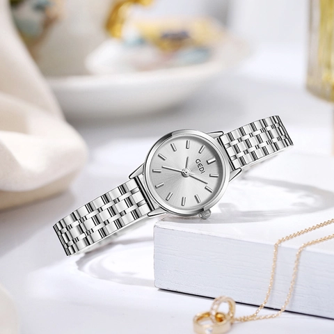 Women's Quartz Watch Stainless Steel Band Minimalist Dial Waterproof Ladies Fashion Business Casual Wristwatch High Aesthetic GEDI