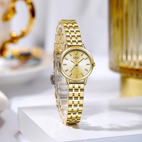 Women's Quartz Watch Stainless Steel Band Minimalist Dial Waterproof Ladies Fashion Business Casual Wristwatch High Aesthetic GEDI