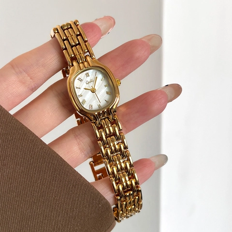 Orologio Al Quarzo Da Donna Elegante Quadrante In Madreperla Bracciale A Catena In Lega Impermeabile Vintage