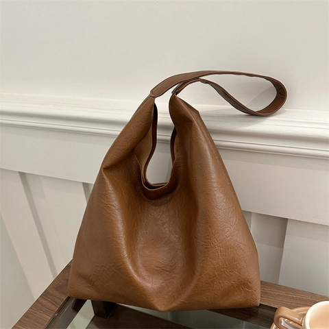 Vintage Women Large Capacity Hobo Bag PU Leather Solid Color Soft Shoulder Tote Bag For Casual Daily Commute Fashion Bag