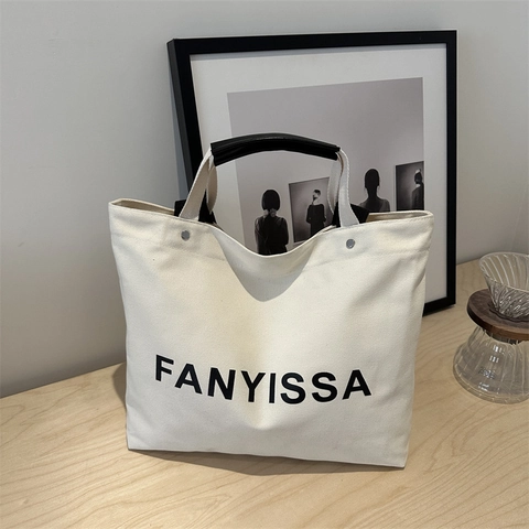 Sac Fourre-Tout En Toile De Grande Capacité Avec Impression De Lettres Femmes Sac À Main Versatile Pour Le Travail École Quotidien Décontracté Souple