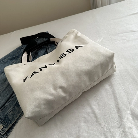 Sac Fourre-Tout En Toile De Grande Capacité Avec Impression De Lettres Femmes Sac À Main Versatile Pour Le Travail École Quotidien Décontracté Souple