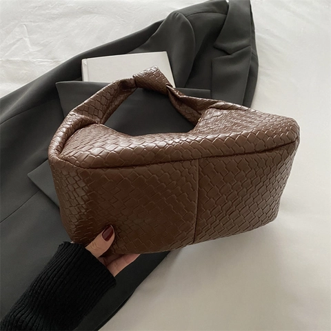 Woven PU Leder Achseltasche Damen Vintage Knotengriff Große Kapazität Halbmond Hobo Tasche Für Den Alltag