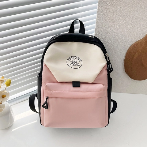 Zaino In Nylon Color Block Per Ragazze Scuola Grande Capacità Stile Coreano Casual Borsa Da Libro Con Ciondolo In Peluche