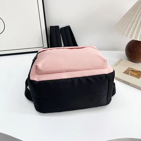 Zaino In Nylon Color Block Per Ragazze Scuola Grande Capacità Stile Coreano Casual Borsa Da Libro Con Ciondolo In Peluche