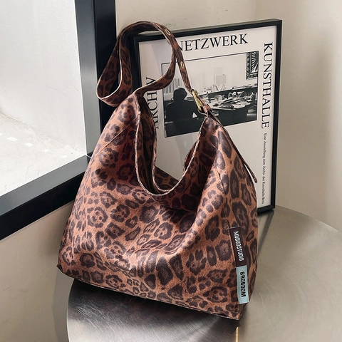 Leopard Print Hobo Tasche Wildleder Große Kapazität Umhängetasche Mit Verstellbarem Riemen Retro Urban Style Für Frauen