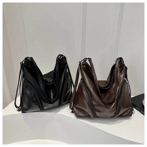Borsa Tote In Pelle PU Da Donna Grande Capacità Decorazione Cerniera Zaino Spalla Multi Funzionale Pendolare Casual A Mano
