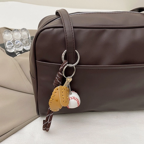 Dames Tote Tas Grote Capaciteit PU Leer Vintage Koreaanse Stijl Schoudertas Okseltas Met Retro Honkbal Hanger