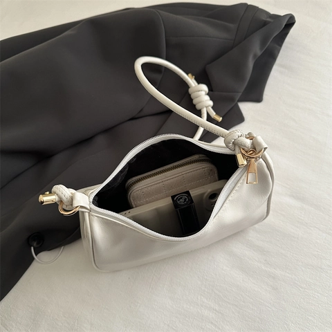Damen Achseltasche PU Leder Glänzend Hobo Umhängetasche Mit Knotengurt Goldene Hardware Reißverschluss Mode