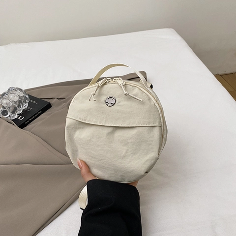 Women Nylon Round Crossbody Bag Mini Circular Shoulder Bag With Top Handle Adjustable Strap Minimalist Casual Messenger