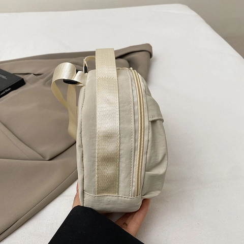Women Nylon Round Crossbody Bag Mini Circular Shoulder Bag With Top Handle Adjustable Strap Minimalist Casual Messenger