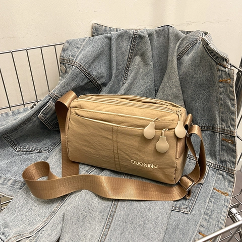 Bolso Bandolera de Nylon Ligero para Mujer Multibolsillos Impermeable Bolso de Hombro Cuadrado Pequeño Casual Viaje
