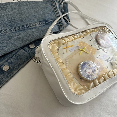 Ita Tasche Transparentes Fenster Display Umhängetasche PU Leder Quadratisch Anime Abzeichen Schaukasten Japanischer Stil
