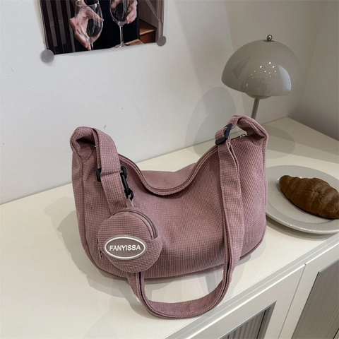 Borsa Hobo In Velluto A Coste Da Donna Grande Capacità Borsa A Spalla Casual Con Portamonete Rotondo Tracolla Regolabile