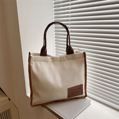 Borsa Tote da Donna Grande Capacità Minimalista a Nido d'Ape Velluto a Coste Borsa a Spalla Studenti Pendolare Ufficio