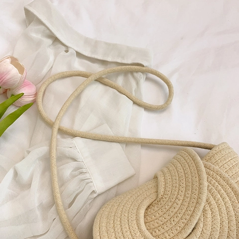 Handgefertigte Gewebte Umhängetasche Kunstperlen Verzierung Spiralmuster Sommer Strand Urlaub Stil Damen Crossbody Tasche
