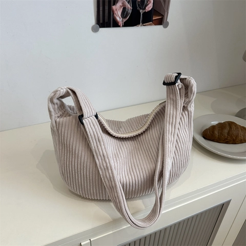 Corduroy Schulter Umhängetasche Für Frauen Crescent Dumpling Form Verstellbarer Riemen Lässig Retro Student Schultasche