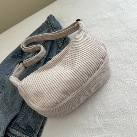 Corduroy Schulter Umhängetasche Für Frauen Crescent Dumpling Form Verstellbarer Riemen Lässig Retro Student Schultasche