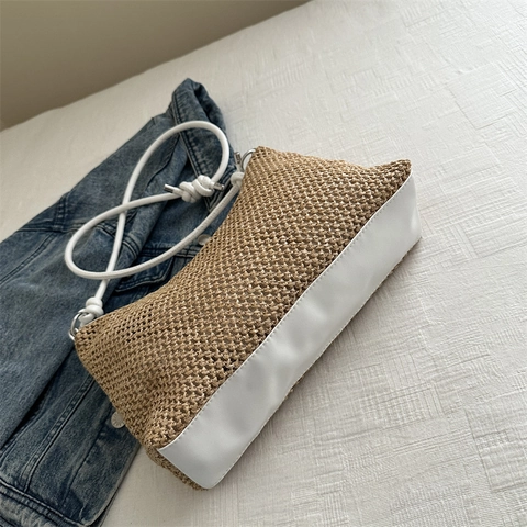 Gewebte Strohschultertasche Große Kapazität Sommer Strand Urlaub Tote Mit Knotengriff Retro Modische Damen Hobo Tasche