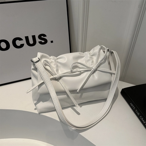 Borsa A Tracolla Arricciata Da Donna Pelle PU Decorazione Con Fiocco Grande Capacità Stile Coreano Ins Moda Tote