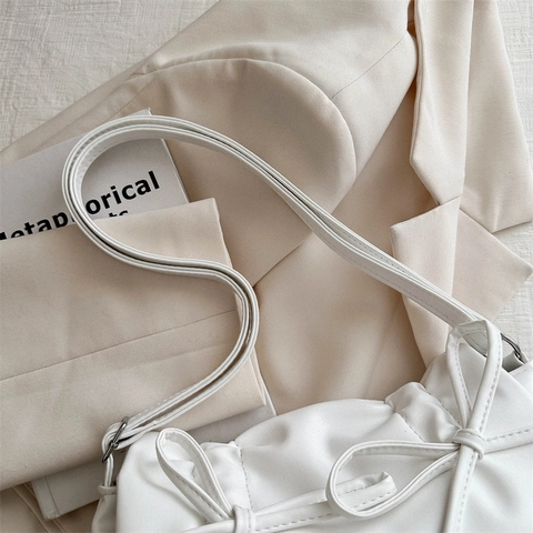 Borsa A Tracolla Arricciata Da Donna Pelle PU Decorazione Con Fiocco Grande Capacità Stile Coreano Ins Moda Tote