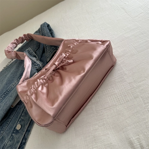 Satin Schultertasche Gerüscht Achseltasche Mit Schleife Plissee Nylon Cloud Bag Süß Chic Für Frauen