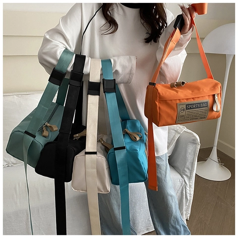 Women Oxford Cloth Large Capacity Shoulder Bag Casual Pillow Crossbody Bag With Wide Strap Letter Patch Travel Handbag