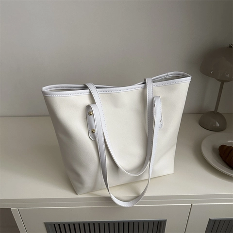 Große Kapazität Tote Bag PU Leder Minimalistische Schulterhandtasche Für Frauen College Büro Pendeln Chic Nieten Dekor