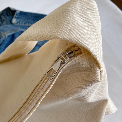 Canvas Shoulder Bag Large Capacity Casual Hobo Tote Wide Strap Outer Pocket Plush Star Pendant Zipper Closure Women Bag