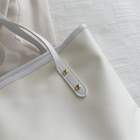 Große Kapazität Tote Bag PU Leder Minimalistische Schulterhandtasche Für Frauen College Büro Pendeln Chic Nieten Dekor