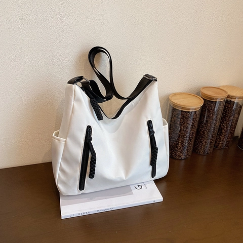 Sac Bandoulière Nylon Grand Sac Cabas Multi-Poches Messager Femmes Travail Quotidien Minimalisme Streetwear