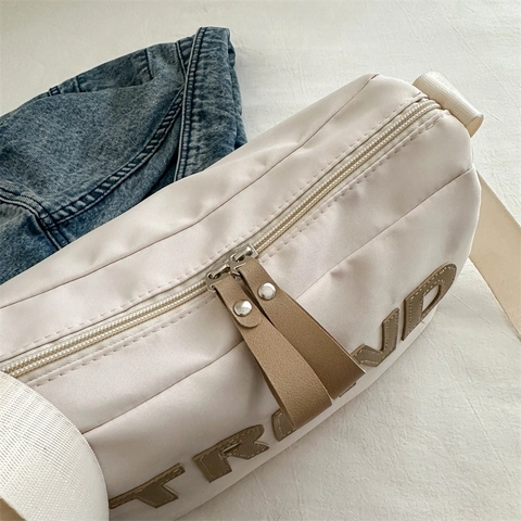Crossbody Bag Oxford Cloth Trendy Letter Patch Large Capacity Shoulder Purse Wide Adjustable Strap Streetwear For Women