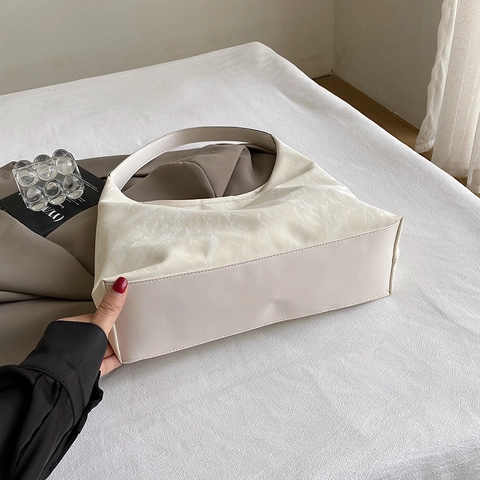 Sac Hobo Chic Pour Femmes Grande Capacité Cuir PU Plissé Sac À Épaule Texture Brillante Minimaliste Tendance