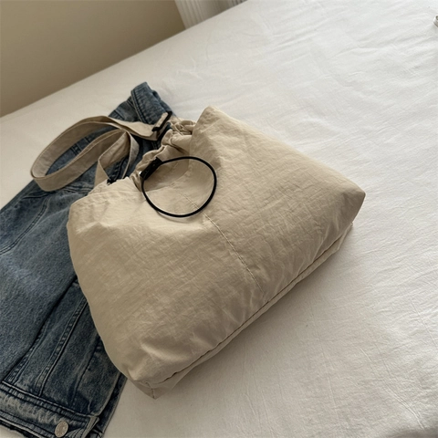 Nylon Tote Bag Mit Großer Kapazität Kordelzug Verstellbarer Gurt Streetwear Casual Pendler Schulter Umhängetasche