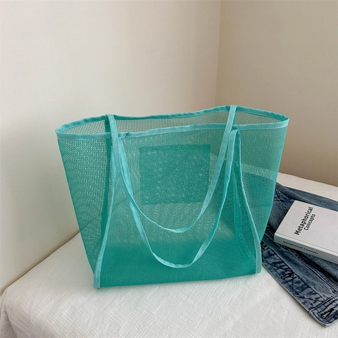 Bolso De Malla Para Mujer Nylon Gran Capacidad Transparente Transpirable Bolso De Hombro Playa Ligero Simple