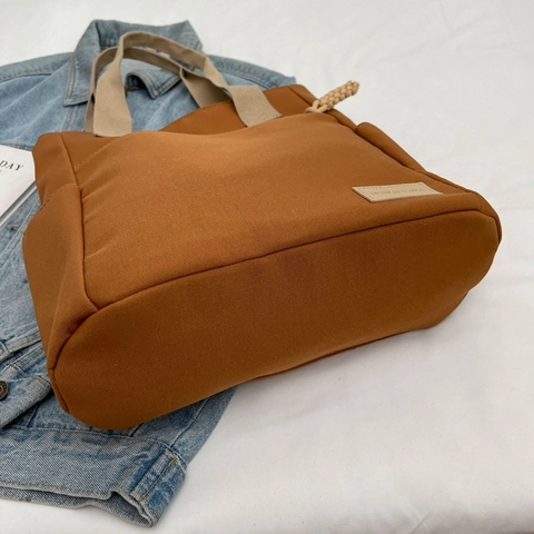 Grand Sac Cabas En Toile Multi Poches Fermeture Éclair Style Preppy Pour Étudiants Navette Sac À Main Bandoulière